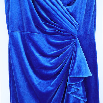 TADASHI SHOJI Alvarez Velvet Waterfall Drape Gown Bluebell Women's L
