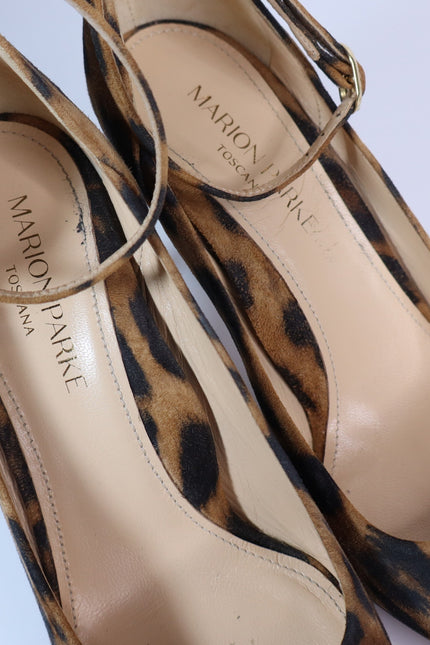MARION PARKE Muse Leopard Pumps Brown Ankle Strap Pointed Toe Women's 35.5US/5.5