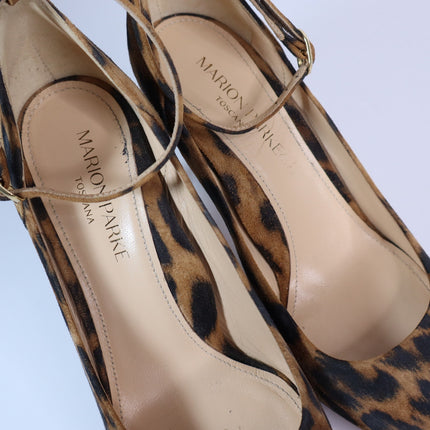 MARION PARKE Muse Leopard Pumps Brown Ankle Strap Pointed Toe Women's 35.5US/5.5