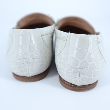 Tod's Double T Croc-Embossed Leather Loafer Ivory Slip On Women's 35/US 5