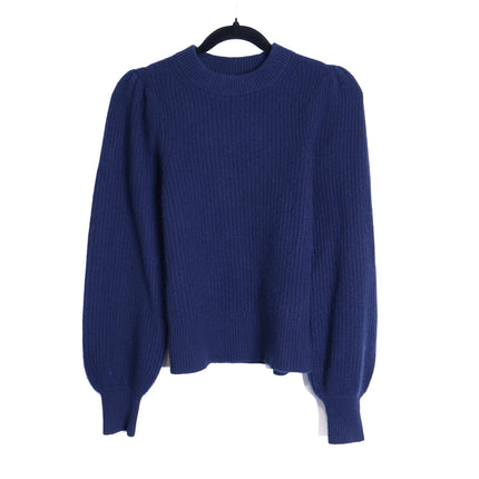 J. CREW 100% Cashmere Puff Sleeve Sweater Navy Blue Mock Neck Women's XS