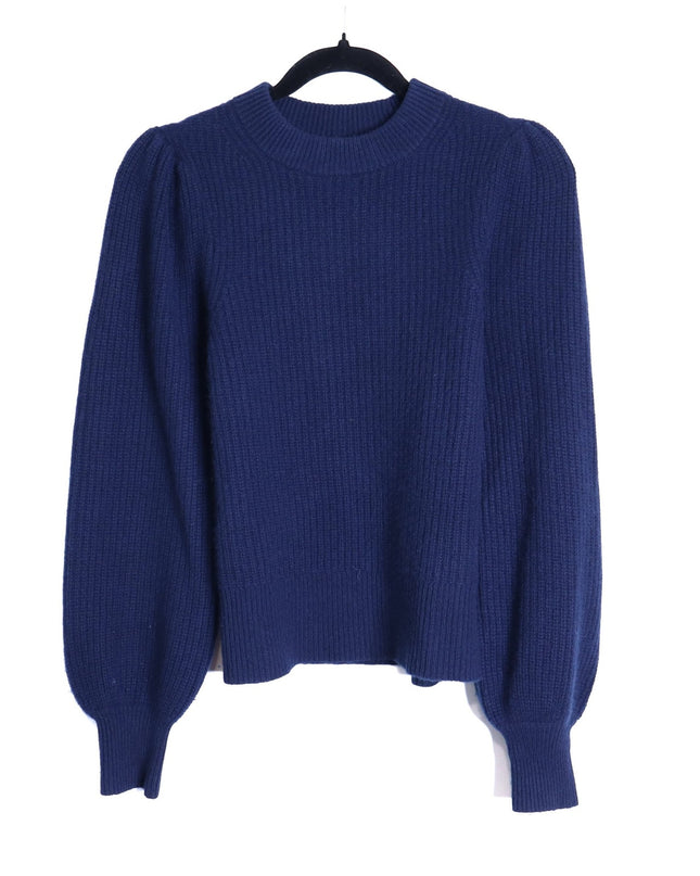 J. CREW 100% Cashmere Puff Sleeve Sweater Navy Blue Mock Neck Women's XS