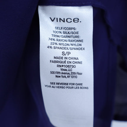 Vince Silk Sleeveless Blouse Cobalt Blue Ribbed Round Neck Women's S