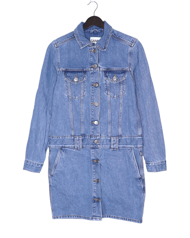 GANNI Washed Denim Long Sleeve Mini Dress Indigo Long Sleeve Women's 36/ US 4