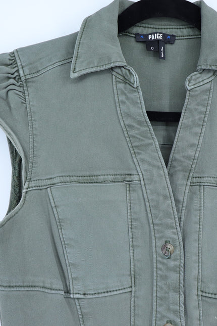 PAIGE Jaxsyn Denim Dress Vintage Ivy Green Belted Button Front Women's 0