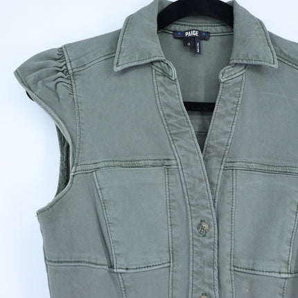 PAIGE Jaxsyn Denim Dress Vintage Ivy Green Belted Button Front Women's 0