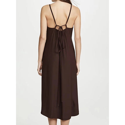 VINCE Strappy Crepe Tank Dress Brown Adjustable Tie Back Pockets Women's M