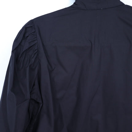 Mille Jolie Top Black Cotton Poplin Blouse Ruffled Bib Button Front Women's XS