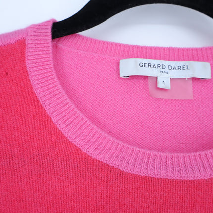 GERARD DAREL Jessie Colorblock Sweater Cashmere Pullover Pink Red Women's 1/US S