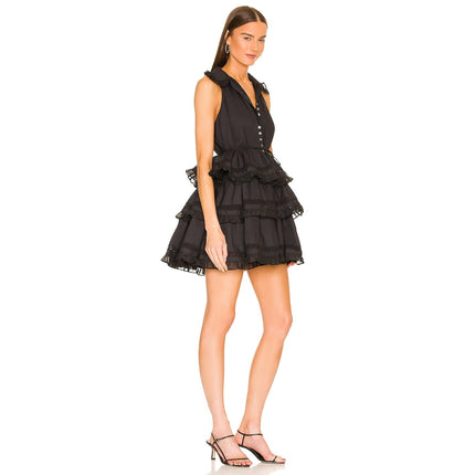 JOSLIN Celia Trapeze Shirt Dress NWT Black Organic Cotton Ruffled Lace Women's 2