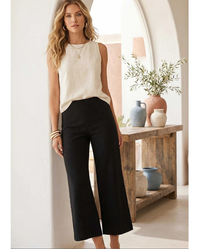 Fifteen Twenty Wide Leg Cropped Pants Black Pull On Stretch Twill Women's S