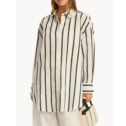 Sea Level Swim Corfu Stripe Shirt White Black Oversized Resortwear Women's XS