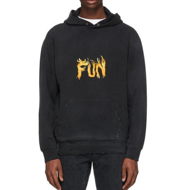 Givenchy Fun Washed Hoodie Black Distressed French Terry Slim Sweatshirt Men's S