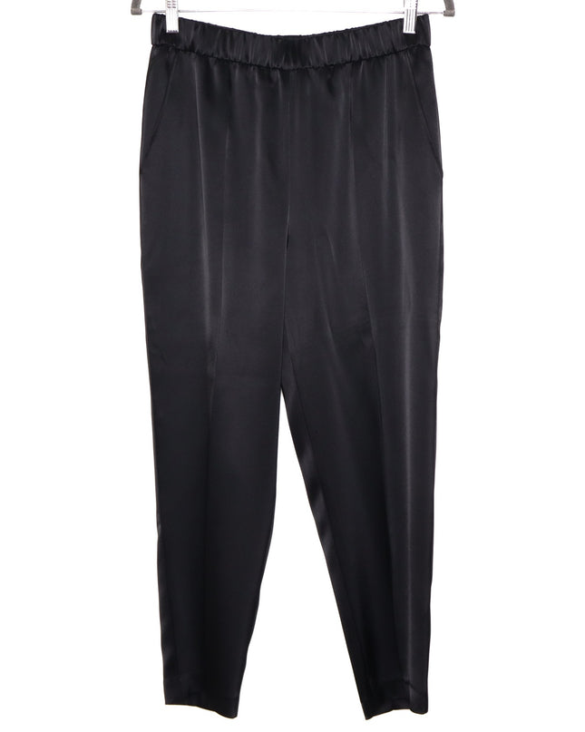 ESCADA High Waist Satin Pull On Trousers Taper Leg Ankle Black Women's 38 US 8