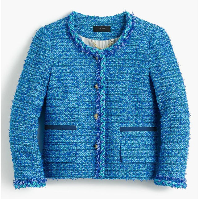 J. Crew Lady Blazer Jacket Blue English Tweed Ribbon Weaved Lined Women's 4