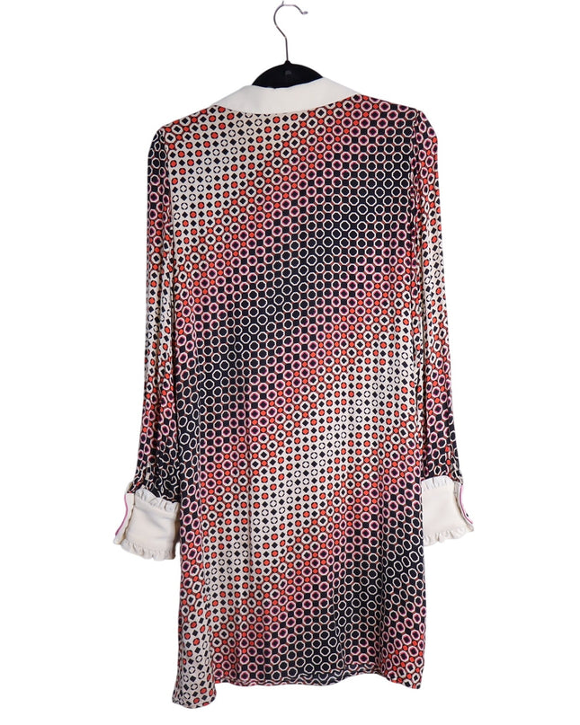 TARA JARMON Reyri Mini Dress Ecru Graphic Print Long Sleeve Women's 42/US L