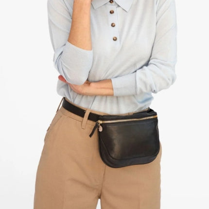 Clare V. Leather Fanny Pack Black and Gold Adjustable ORIGINAL Belt Bag