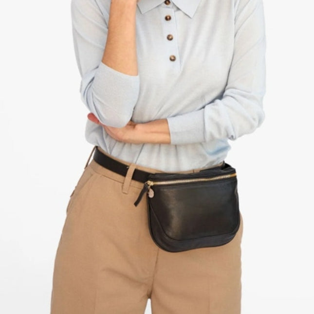Clare V. Leather Fanny Pack Black and Gold Adjustable ORIGINAL Belt Bag