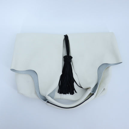 Cromia Kika Hobo Bag Fold Over Ivory Pebble Leather Purse Black Tassel