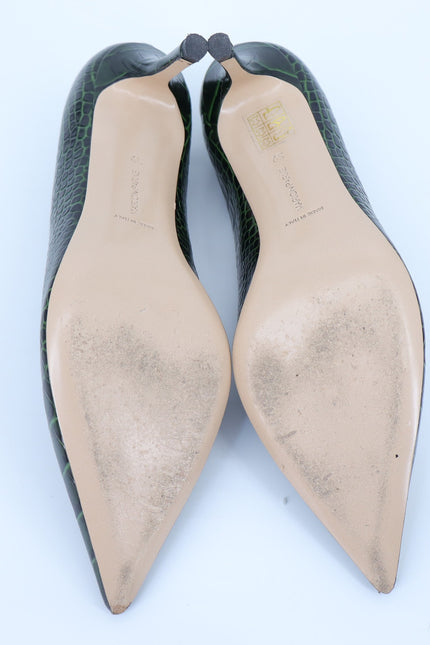 MARION PARKE Classic Pump 85 Green Leather Croc Pointed Toe Women's 39/US 9