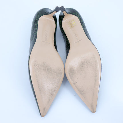 MARION PARKE Classic Pump 85 Green Leather Croc Pointed Toe Women's 39/US 9