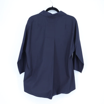 Akris Punto Elements Kimono Sleeve Blouse Navy Split Neck Popover Women's 10