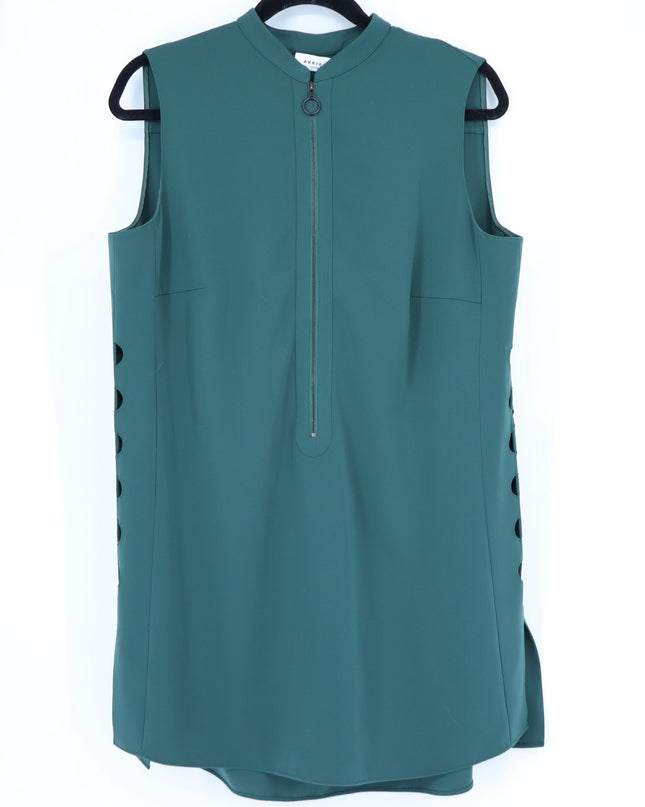 AKRIS PUNTO Green Tunic Dress MSRP$1570 Laser Cut Sleeveless Half Zip Women's 12