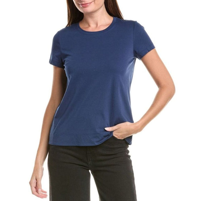 Lafayette 148 The Modern T-Shirt Navy Blue Crew Neck Short Sleeve Women's S