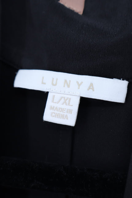 LUNYA Oversized Silk Mini Robe Immersed Black Belted Loungewear Women's L/XL