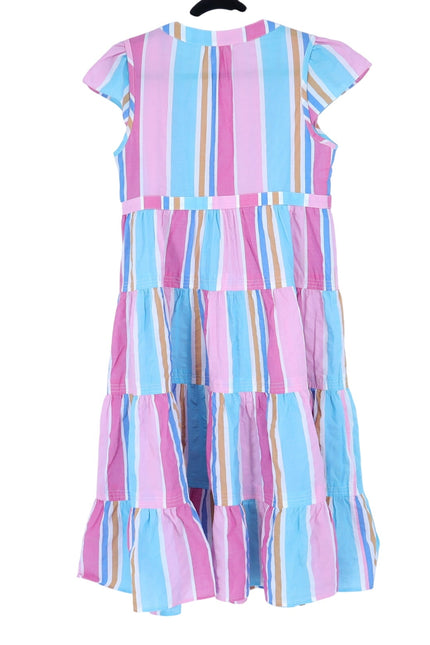LEMLEM Liya Kebede Tiered Dress Striped Pink Multi Midi Flutter Sleeve Women's M