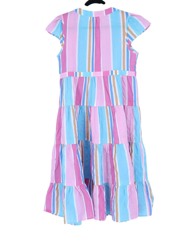 LEMLEM Liya Kebede Tiered Dress Striped Pink Multi Midi Flutter Sleeve Women's M