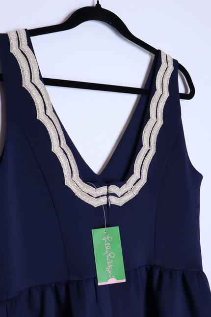 LILLY PULITZER NEW Rorey Mini Dress True Navy V Neck Fit and Flare Women's L