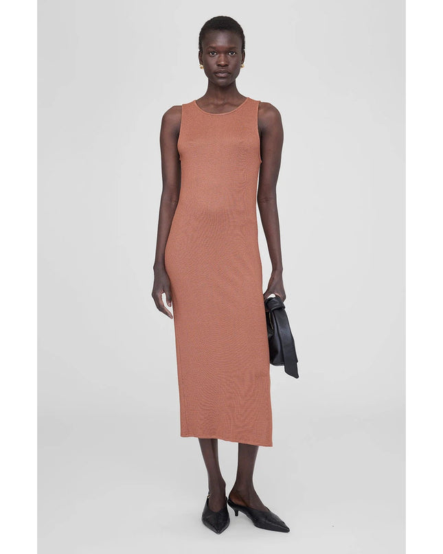 ANINE BING Savannah Dress Terracotta Waffle Midi Sleeveless Women's S