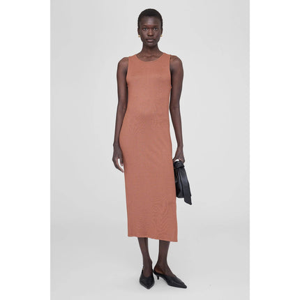 ANINE BING Savannah Dress Terracotta Waffle Midi Sleeveless Women's S