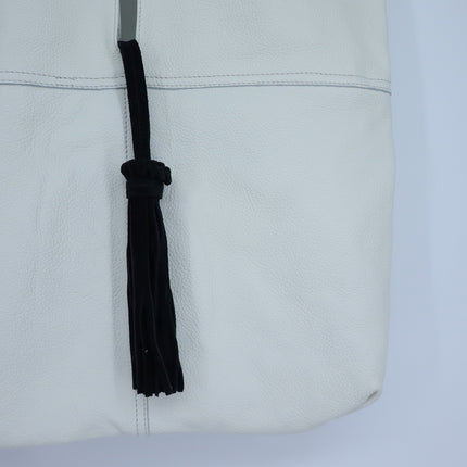 Cromia Kika Hobo Bag Fold Over Ivory Pebble Leather Purse Black Tassel