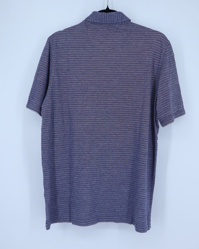 Johnston & Murphy Stripe Polo Shirt Navy Short Sleeve Casual Men's M