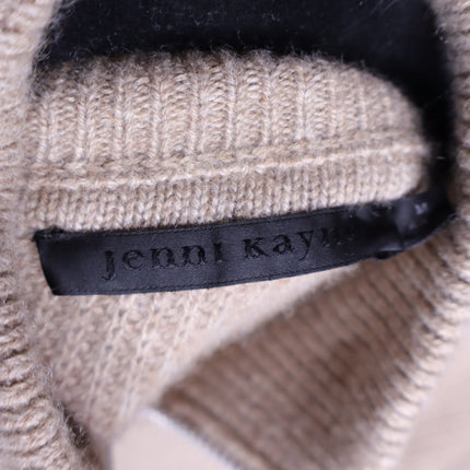 JENNI KAYNE Stone 100% Cashmere Half Zip Pullover Sweater Undyed Women's M