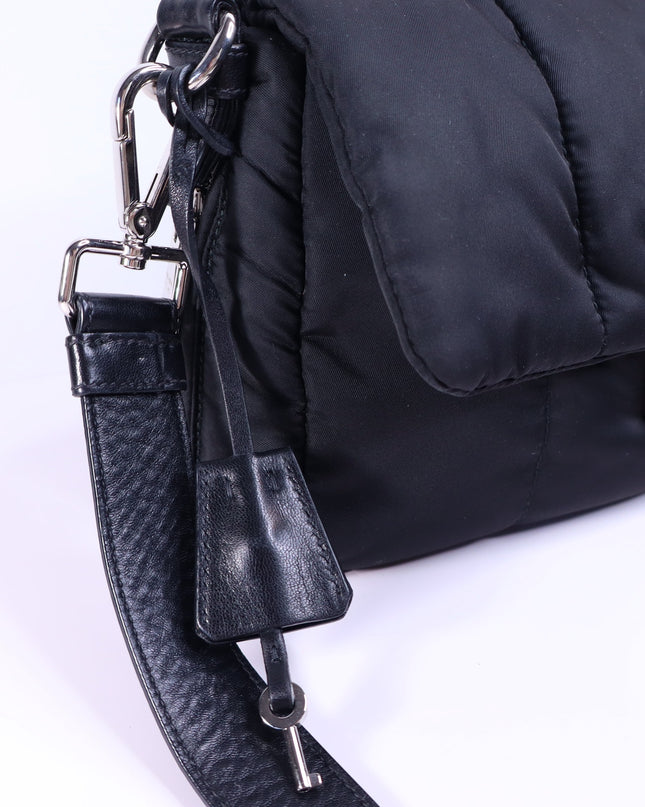 PRADA Tessuto Nylon Bomber Sound Bag Black Leather Adjustable Shoulder Strap