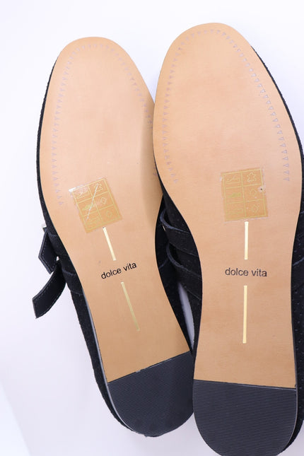 DOLCE VITA Baylee Grommet Mary Jane Flats Onyx Black Perforated Suede Women's 6