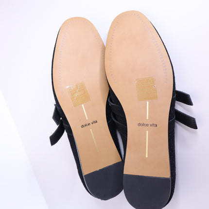 DOLCE VITA Baylee Grommet Mary Jane Flats Onyx Black Perforated Suede Women's 6