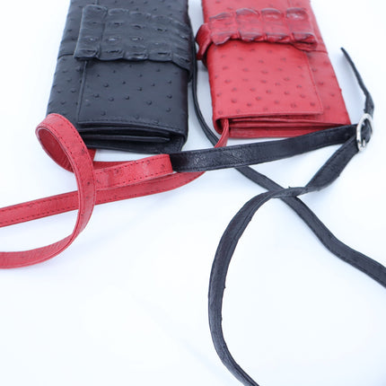 Karoo Classics Bundle of 2 Ostrich Shin Leather Crossbody Bag Black and Red