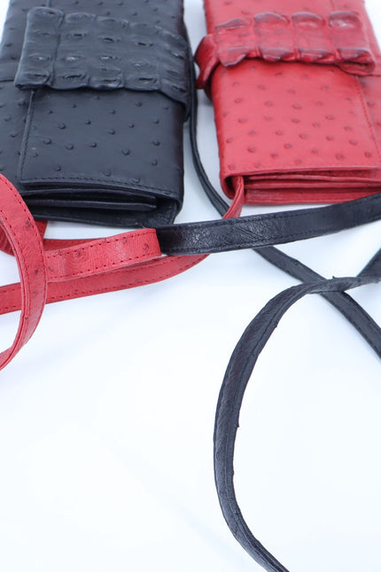 Karoo Classics Bundle of 2 Ostrich Shin Leather Crossbody Bag Black and Red
