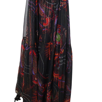 MARIE OLIVER Alice Maxi Dress High Neck Sleeveless Silk Lurex Black Women's S