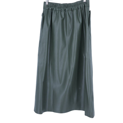 Sea NYC Lena Vegan Leather Skirt Green Midi A Line Full Button Front Women's 6