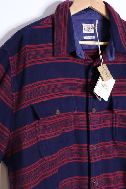 FAHERTY NWT Yukon Brushed Work Shirt Carmine Striped Red Cotton Men's XL