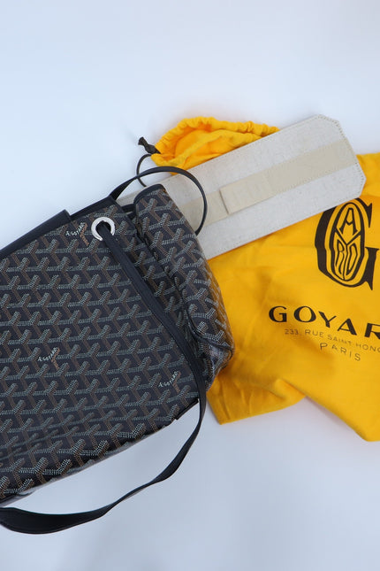 GOYARD Rouette Souple Shoulder Bag Black and Brown Coated Canvas Chevron