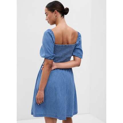Gap Puff Sleeve Denim Mini Dress Washwell Blue NWT Chambray Women's XSP