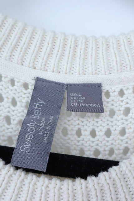 SWEATY BETTY Tides High Open Weave Sweater Lily White Drawstring Hip Women's 12