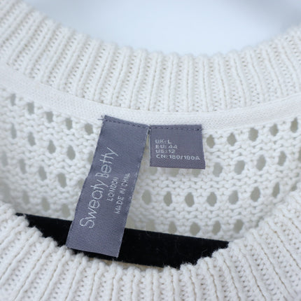 SWEATY BETTY Tides High Open Weave Sweater Lily White Drawstring Hip Women's 12