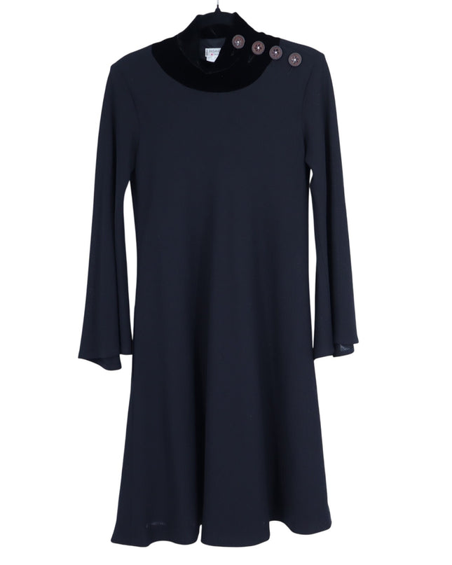 Yves Saint Laurent VTG Dress Black Summer Wool Velvet Button Neck Womens 38/US 6
